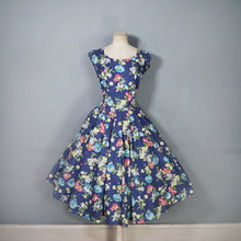 Load image into Gallery viewer, 50s ST MICHAEL NAVY BLUE AND COLOURFUL FLORAL PRINT COTTON DAY DRESS - M