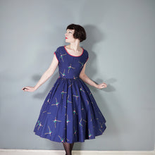 Load image into Gallery viewer, 50s BLUE AND PINK FLORAL PRINT R&amp;K ORIGINALS FULL SKIRTED DRESS - XS