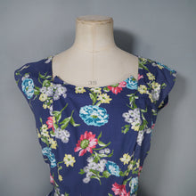 Load image into Gallery viewer, 50s ST MICHAEL NAVY BLUE AND COLOURFUL FLORAL PRINT COTTON DAY DRESS - M