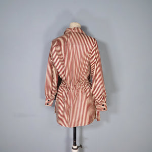 70s YELLOW AND BROWN STRIPE LIGHTWEIGHT DRAWSTRING MAC JACKET - M