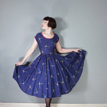 Load image into Gallery viewer, 50s BLUE AND PINK FLORAL PRINT R&amp;K ORIGINALS FULL SKIRTED DRESS - XS