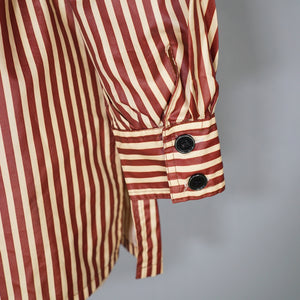 70s YELLOW AND BROWN STRIPE LIGHTWEIGHT DRAWSTRING MAC JACKET - M