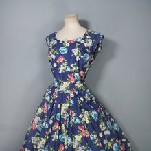 Load image into Gallery viewer, 50s ST MICHAEL NAVY BLUE AND COLOURFUL FLORAL PRINT COTTON DAY DRESS - M