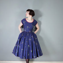 Load image into Gallery viewer, 50s BLUE AND PINK FLORAL PRINT R&amp;K ORIGINALS FULL SKIRTED DRESS - XS