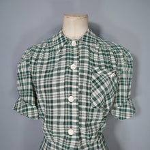 Load image into Gallery viewer, 40s style WHITE AND GREEN CHECK PUFF SLEEVE WORK SHIRT - M