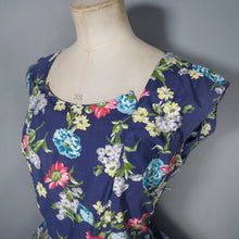 Load image into Gallery viewer, 50s ST MICHAEL NAVY BLUE AND COLOURFUL FLORAL PRINT COTTON DAY DRESS - M