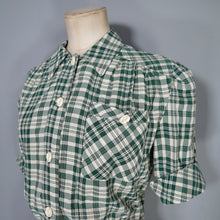 Load image into Gallery viewer, 40s style WHITE AND GREEN CHECK PUFF SLEEVE WORK SHIRT - M