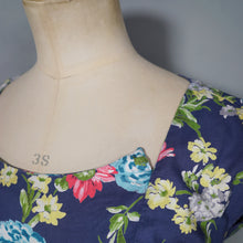 Load image into Gallery viewer, 50s ST MICHAEL NAVY BLUE AND COLOURFUL FLORAL PRINT COTTON DAY DRESS - M