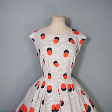 Load image into Gallery viewer, 50s HANDMADE BOLD BLACK AND RED DOT BORDER PRINT DAY DRESS - M