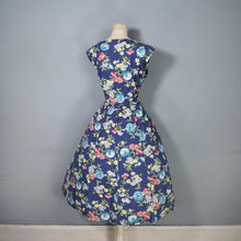 Load image into Gallery viewer, 50s ST MICHAEL NAVY BLUE AND COLOURFUL FLORAL PRINT COTTON DAY DRESS - M