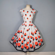 Load image into Gallery viewer, 50s HANDMADE BOLD BLACK AND RED DOT BORDER PRINT DAY DRESS - M