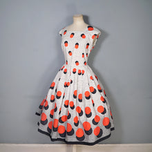 Load image into Gallery viewer, 50s HANDMADE BOLD BLACK AND RED DOT BORDER PRINT DAY DRESS - M