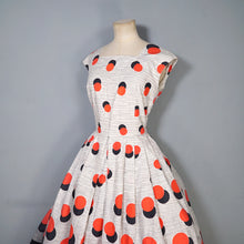 Load image into Gallery viewer, 50s HANDMADE BOLD BLACK AND RED DOT BORDER PRINT DAY DRESS - M