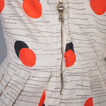 Load image into Gallery viewer, 50s HANDMADE BOLD BLACK AND RED DOT BORDER PRINT DAY DRESS - M