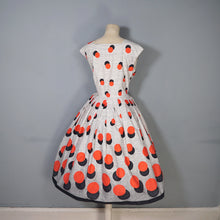 Load image into Gallery viewer, 50s HANDMADE BOLD BLACK AND RED DOT BORDER PRINT DAY DRESS - M