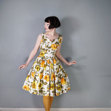 Load image into Gallery viewer, 60s AUTUMNAL YELLOW AND ORANGE FLORAL DRESS WITH PETTICOAT - S