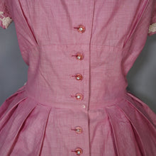 Load image into Gallery viewer, 50s VICKY VAUGN DUSKY PINK TEA DRESS WITH LACE AND RHINESTONES - M