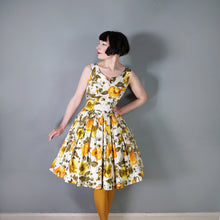 Load image into Gallery viewer, 60s AUTUMNAL YELLOW AND ORANGE FLORAL DRESS WITH PETTICOAT - S