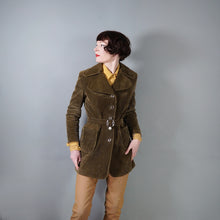 Load image into Gallery viewer, 60s OLIVE COLOURED CORDUROY AUTUMN COAT JACKET WITH BELT - S