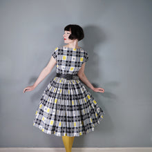 Load image into Gallery viewer, HANDMADE 50s / 60s YELLOW AND BLACK CHECK FULL SKIRTED DRESS - S