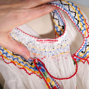 1940s HAND EMBROIDERED HUNGARIAN GAUZE COTTON DRESS - S