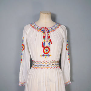 1940s HAND EMBROIDERED HUNGARIAN GAUZE COTTON DRESS - S