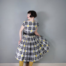 Load image into Gallery viewer, HANDMADE 50s / 60s YELLOW AND BLACK CHECK FULL SKIRTED DRESS - S