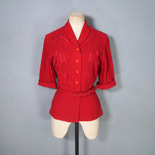 Load image into Gallery viewer, 40s RED WOOL FITTED WOOL SOUTACHE JACKET WITH BELT - S