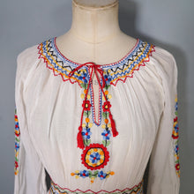 Load image into Gallery viewer, 1940s HAND EMBROIDERED HUNGARIAN GAUZE COTTON DRESS - S