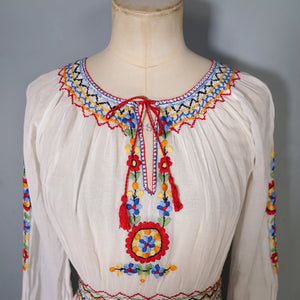 1940s HAND EMBROIDERED HUNGARIAN GAUZE COTTON DRESS - S