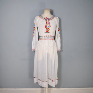 1940s HAND EMBROIDERED HUNGARIAN GAUZE COTTON DRESS - S