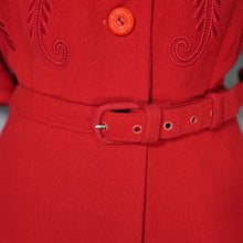 Load image into Gallery viewer, 40s RED WOOL FITTED WOOL SOUTACHE JACKET WITH BELT - S