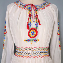 Load image into Gallery viewer, 1940s HAND EMBROIDERED HUNGARIAN GAUZE COTTON DRESS - S