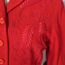 Load image into Gallery viewer, 40s RED WOOL FITTED WOOL SOUTACHE JACKET WITH BELT - S