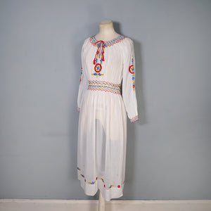 1940s HAND EMBROIDERED HUNGARIAN GAUZE COTTON DRESS - S