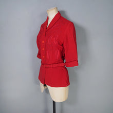 Load image into Gallery viewer, 40s RED WOOL FITTED WOOL SOUTACHE JACKET WITH BELT - S