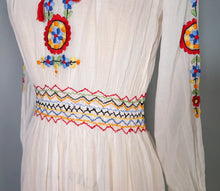 Load image into Gallery viewer, 1940s HAND EMBROIDERED HUNGARIAN GAUZE COTTON DRESS - S