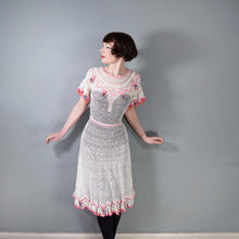 Load image into Gallery viewer, LIM'S VINTAGE WHITE AND PINK NET CROCHET SEE THROUGH SUMMER DRESS - S-M