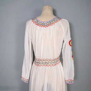 1940s HAND EMBROIDERED HUNGARIAN GAUZE COTTON DRESS - S