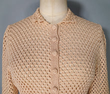 Load image into Gallery viewer, 70s APRICOT PASTEL ORANGE LONG SLEEVED CROCHET DRESS - S-M