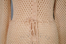 Load image into Gallery viewer, 70s APRICOT PASTEL ORANGE LONG SLEEVED CROCHET DRESS - S-M