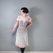 Load image into Gallery viewer, LIM'S VINTAGE WHITE AND PINK NET CROCHET SEE THROUGH SUMMER DRESS - S-M