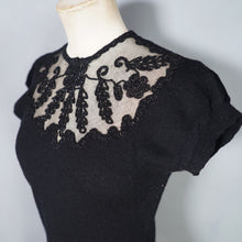 Load image into Gallery viewer, 50s GOTHIC "MILADI-ANN" FINE KNIT JUMPER TO WITH MESH AND SOUTACHE - XS-S
