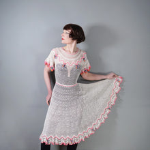 Load image into Gallery viewer, LIM'S VINTAGE WHITE AND PINK NET CROCHET SEE THROUGH SUMMER DRESS - S-M