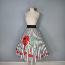 Load image into Gallery viewer, 50s MARGARET DREW ROSE AND RIBBON PRINT GREY FULL SKIRT - 26.5"