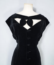 Load image into Gallery viewer, 80s DOES 50s NIAGARA STYLE CUT OUT NECK VELVET WIGGLE DRESS - S-M