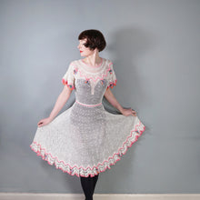 Load image into Gallery viewer, LIM'S VINTAGE WHITE AND PINK NET CROCHET SEE THROUGH SUMMER DRESS - S-M