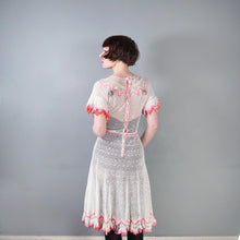 Load image into Gallery viewer, LIM'S VINTAGE WHITE AND PINK NET CROCHET SEE THROUGH SUMMER DRESS - S-M