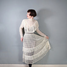 Load image into Gallery viewer, 70s LIM'S CROCHET BOHEMIAN WHITE LACE SEE THROUGH CAPE NECK FESTIVAL DRESS - M