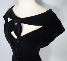 Load image into Gallery viewer, 80s DOES 50s NIAGARA STYLE CUT OUT NECK VELVET WIGGLE DRESS - S-M